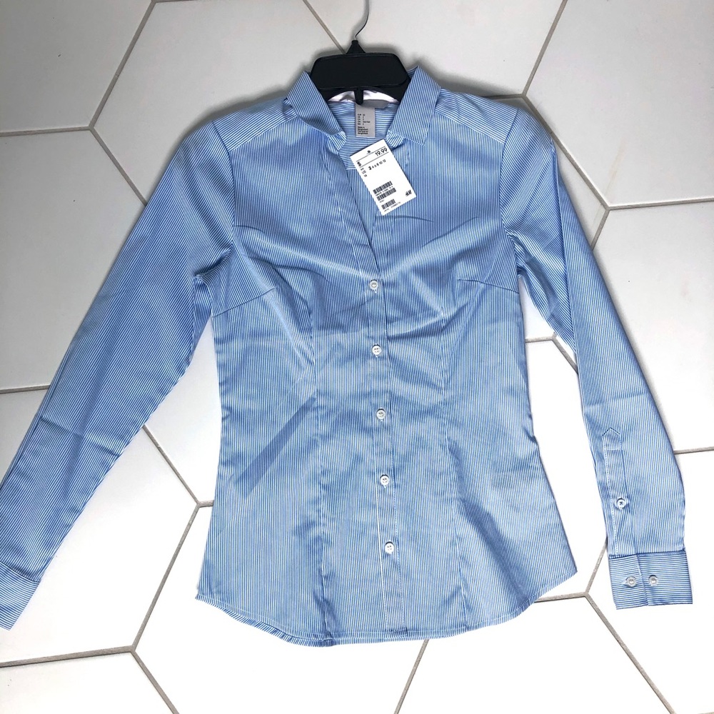NEW Tailored H&M Blue Striped Button Up